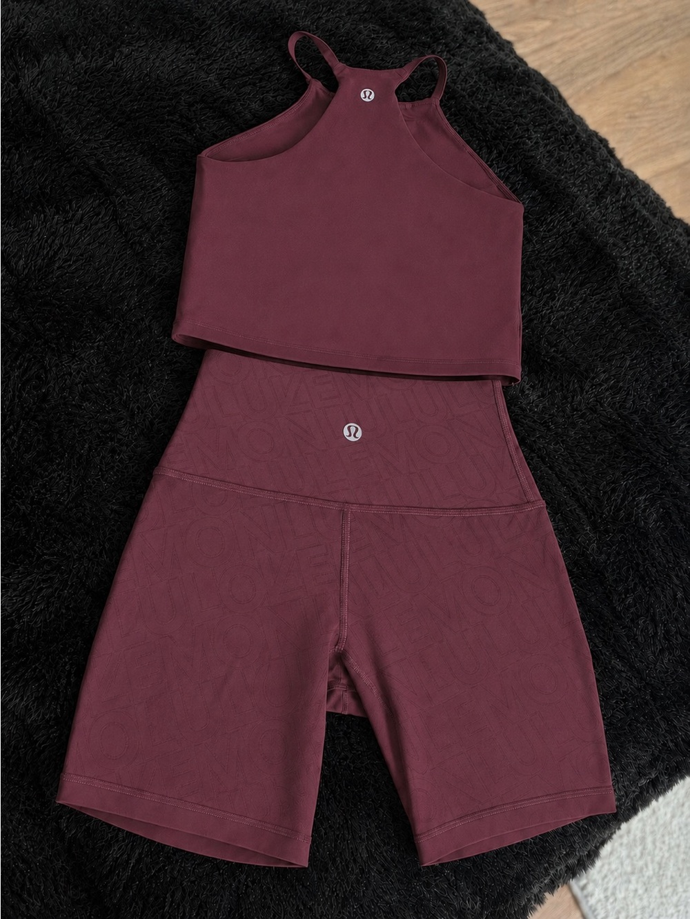 lululemon athletica Burgundy High-Neck Crop Top & Bike Shorts Set